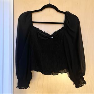 H&M Mesh puff sleeve black blouse